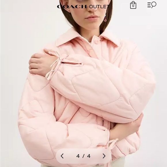 Coach Women’s Quilted Blouson Jacket In Recycled Nylon Pink Medium - Picture 3 of 11